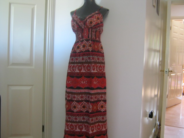 maxi dress red cotton stripped.